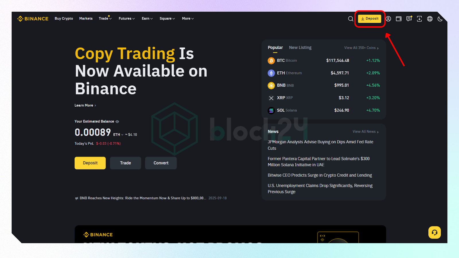 Nạp tiền lên sàn Binance