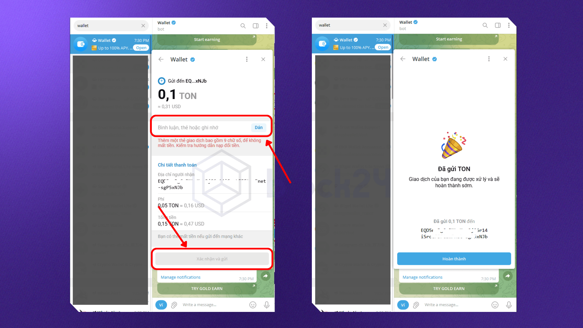 Nhập memo, kiểm tra thông tin và xác nhận gửi
