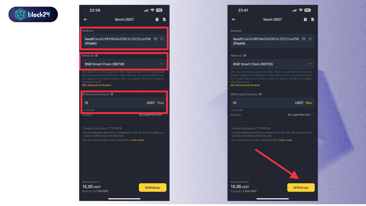 Bước withdraw cuối cùng