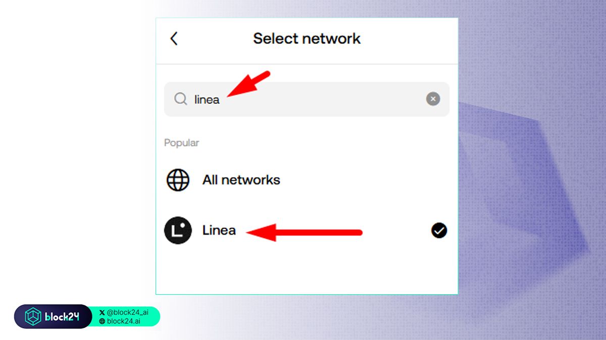 Thêm trực tiếp Linea trên ví
