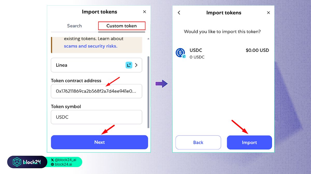 Thêm token mạng Linea bằng cách thủ công