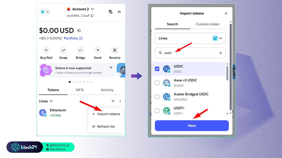 Thêm token mạng Linea vào ví MetaMask