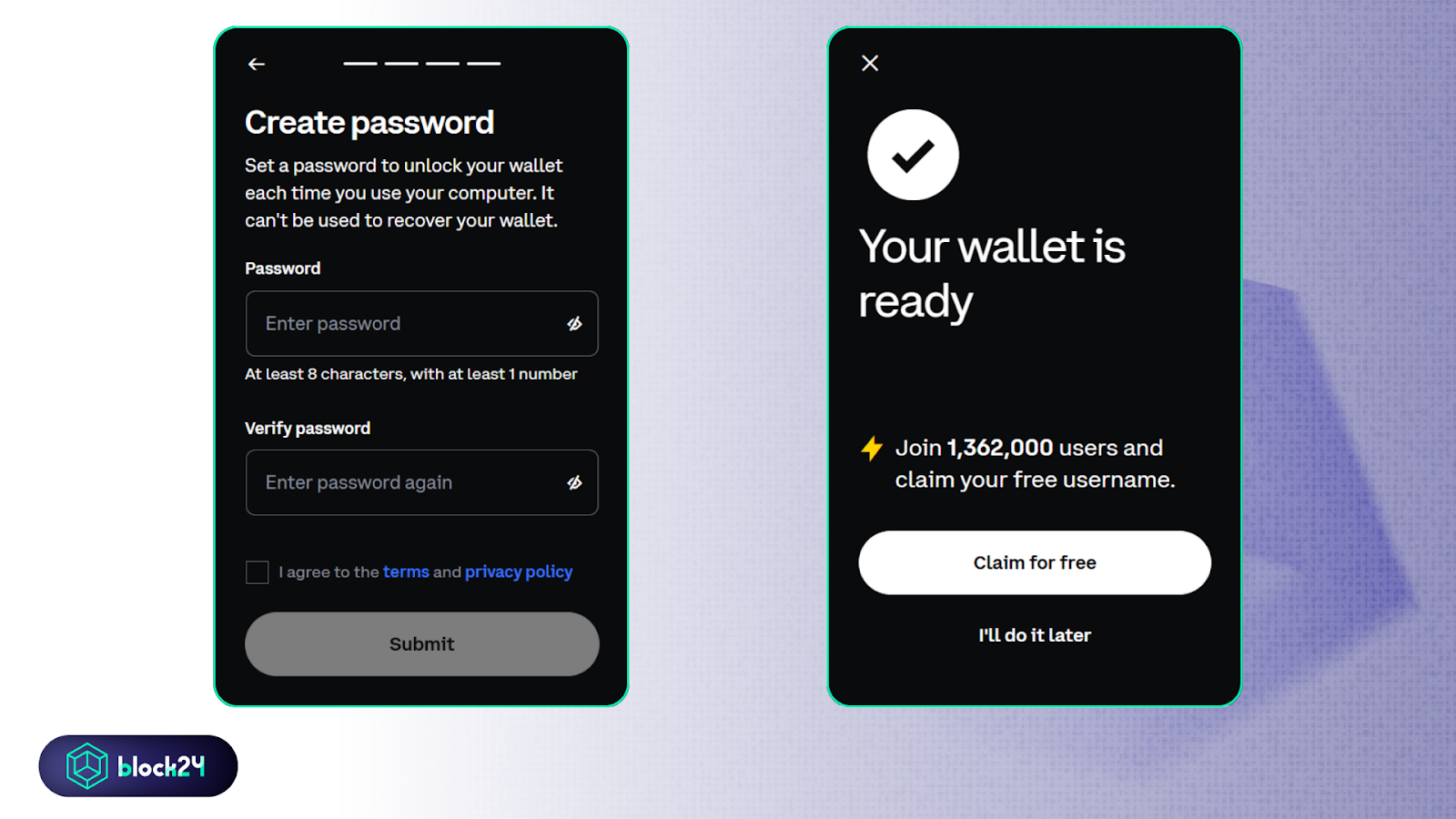 Hoàn tất tạo ví Coinbase