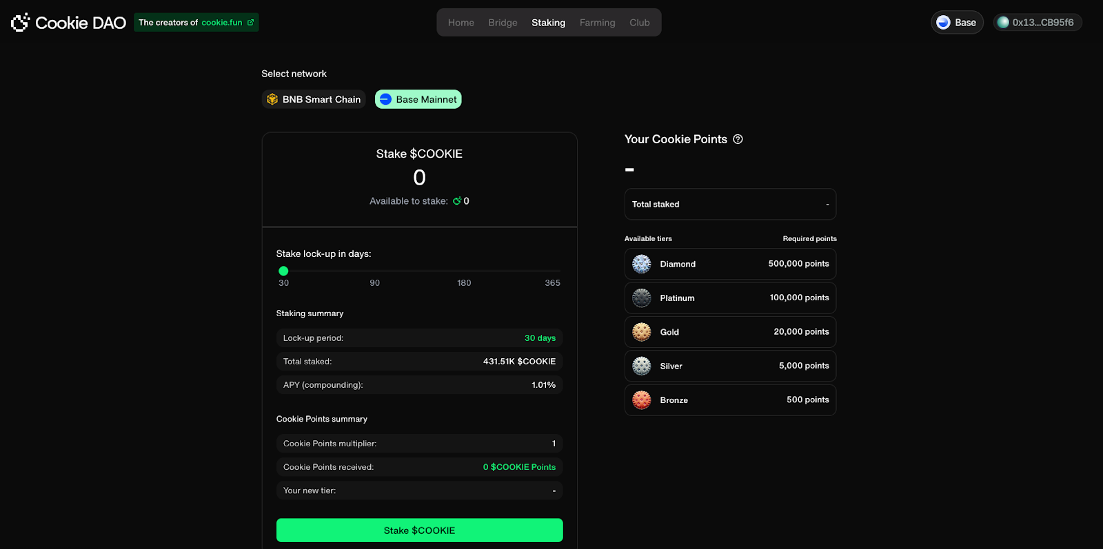 Trang Staking của Cookie DAO