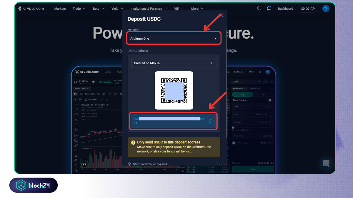 Lấy địa chỉ nạp tiền vào Crypto.com