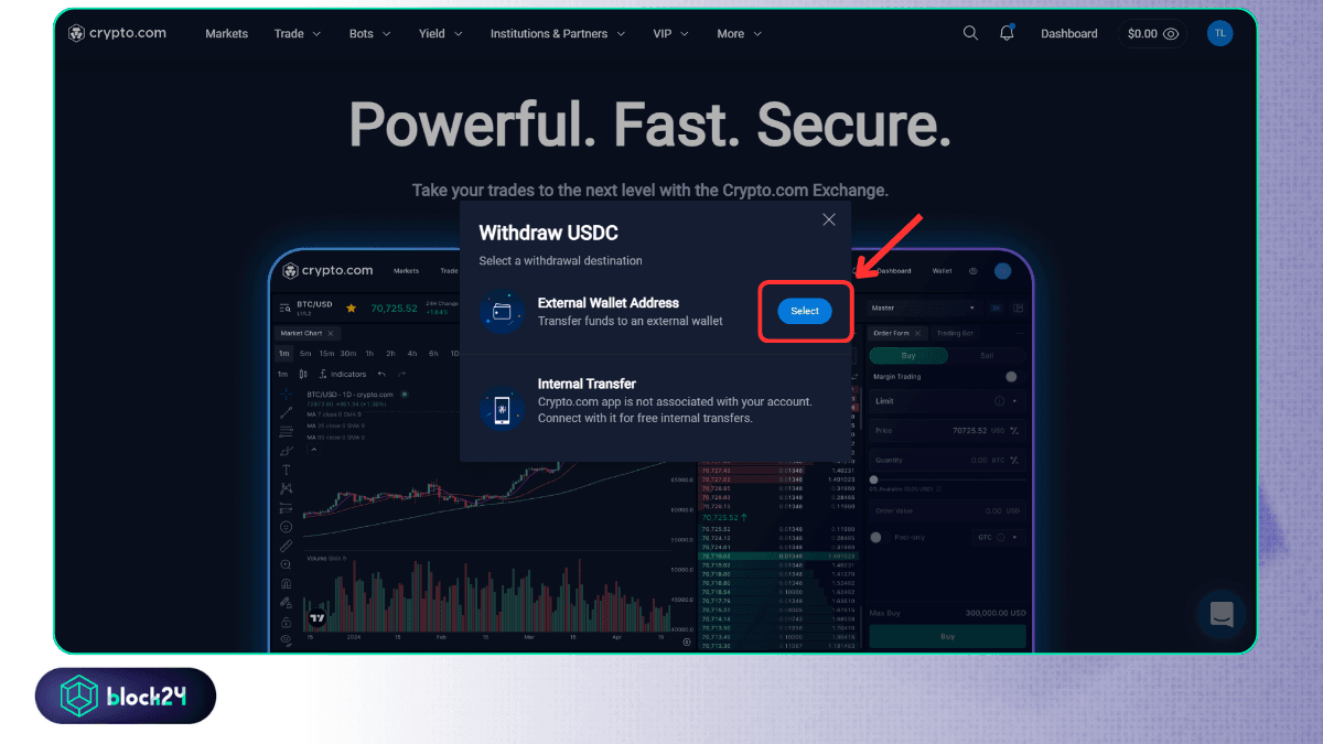 Chọn rút tiền bằng External Wallet Address