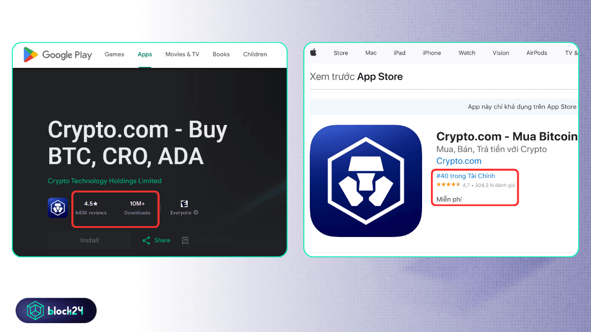 Crypto.com trên Google Play và Apple App Store