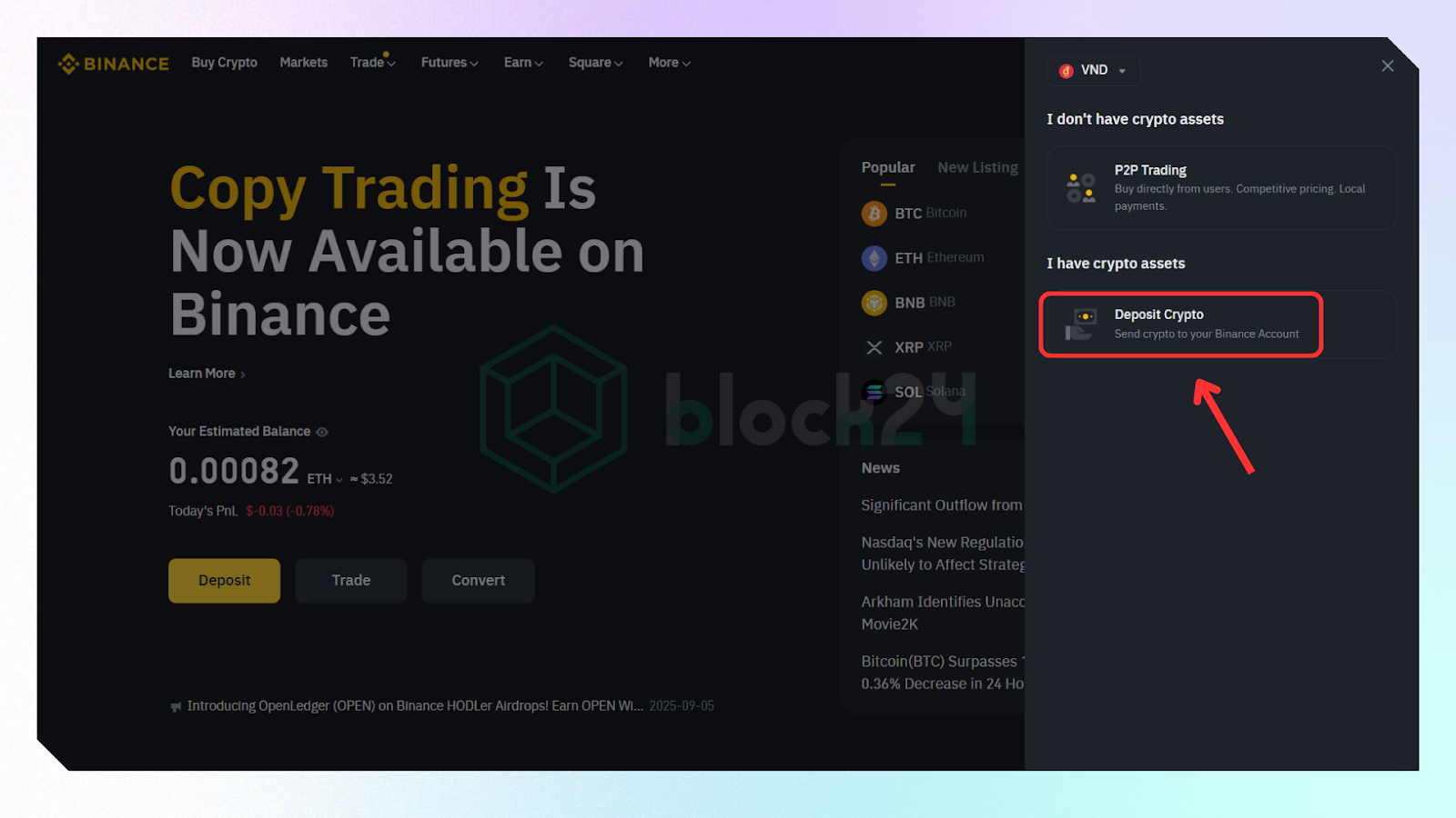 Chọn Deposit Crypto