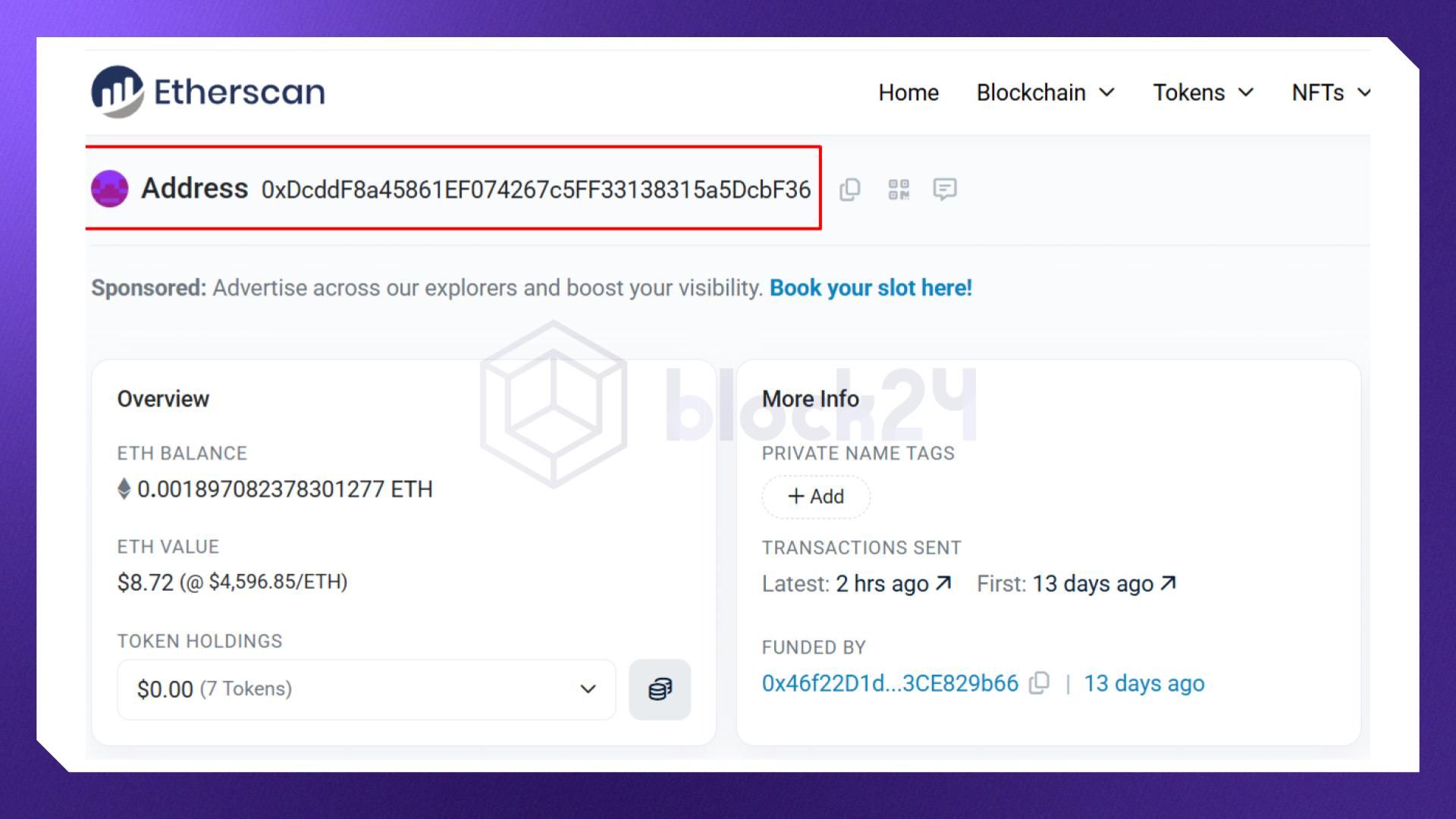 Ví dụ về một địa chỉ ví USDT ERC-20