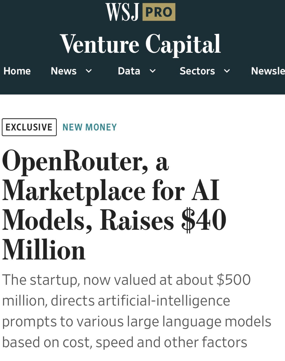 Nền tảng Marketplace cho AI Models OpenRouter huy động được 40 triệu USD từ a16z - nguồn: Wall Street Journal (WSJ)
