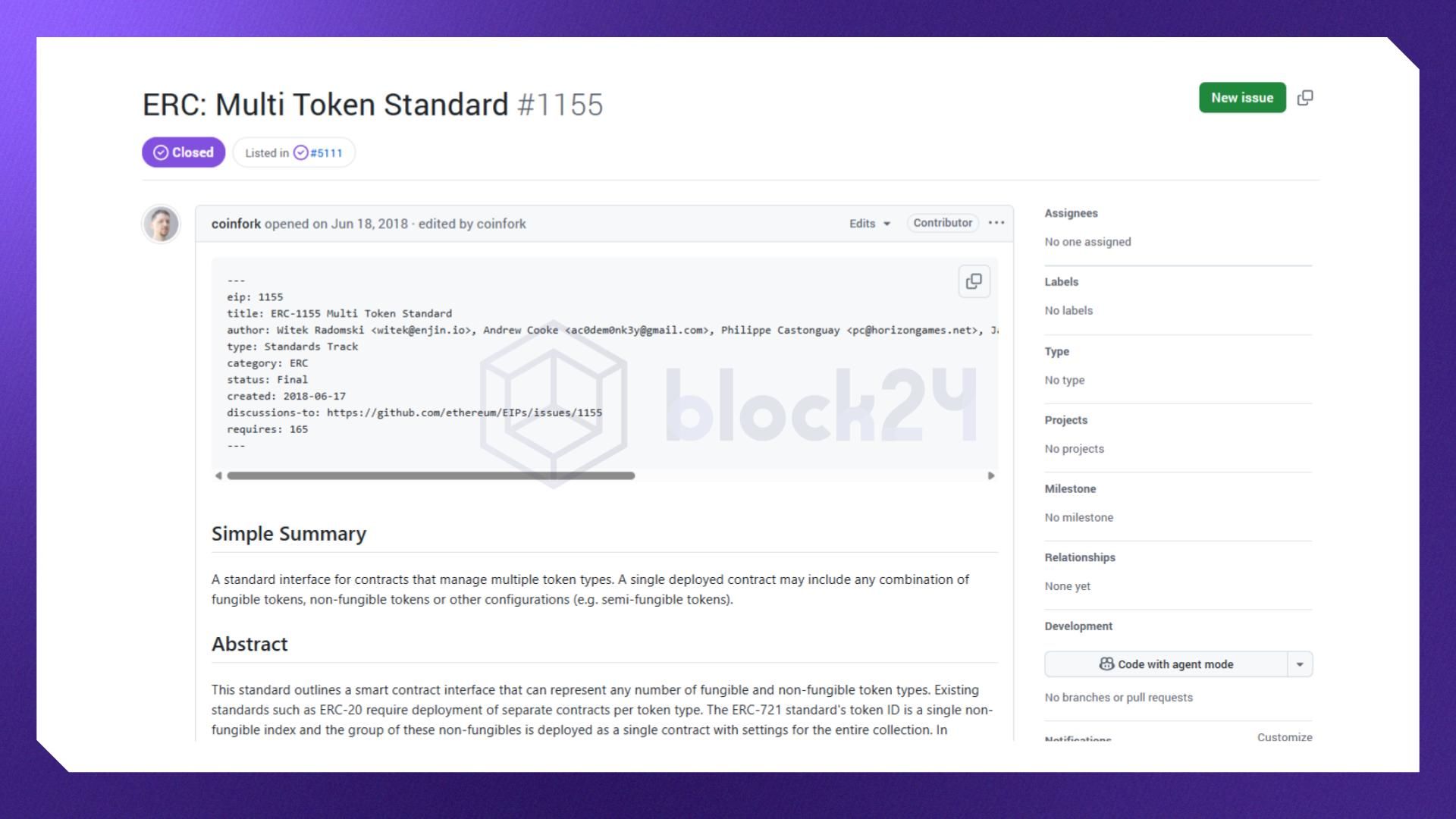 Một đoạn nội dung của đề xuất EIP-1155 trên GitHub Ethereum (Nguồn: Github)