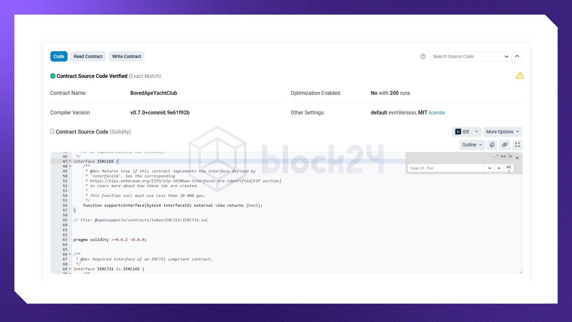 Kiểm tra tiêu chuẩn token qua mã nguồn trên blockchain explorer