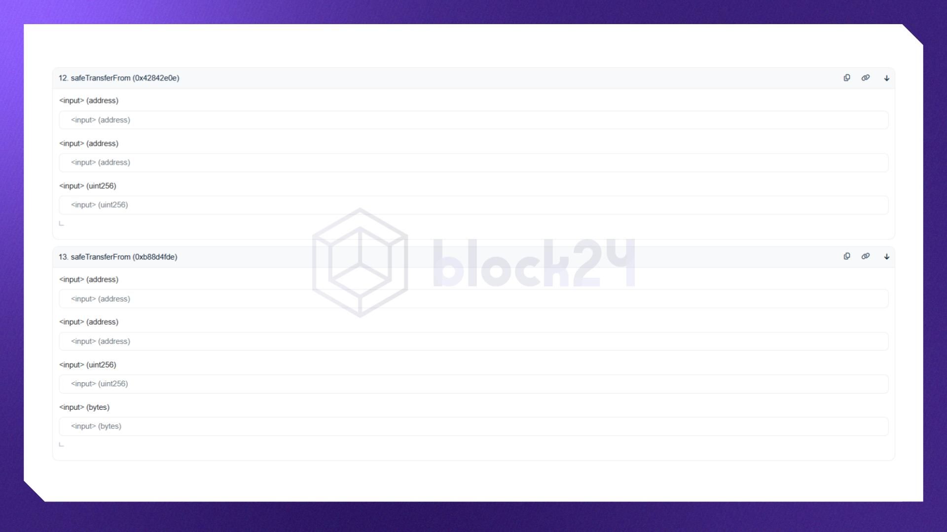 Ví dụ các hàm tiêu chuẩn dùng để chuyển token của NFT