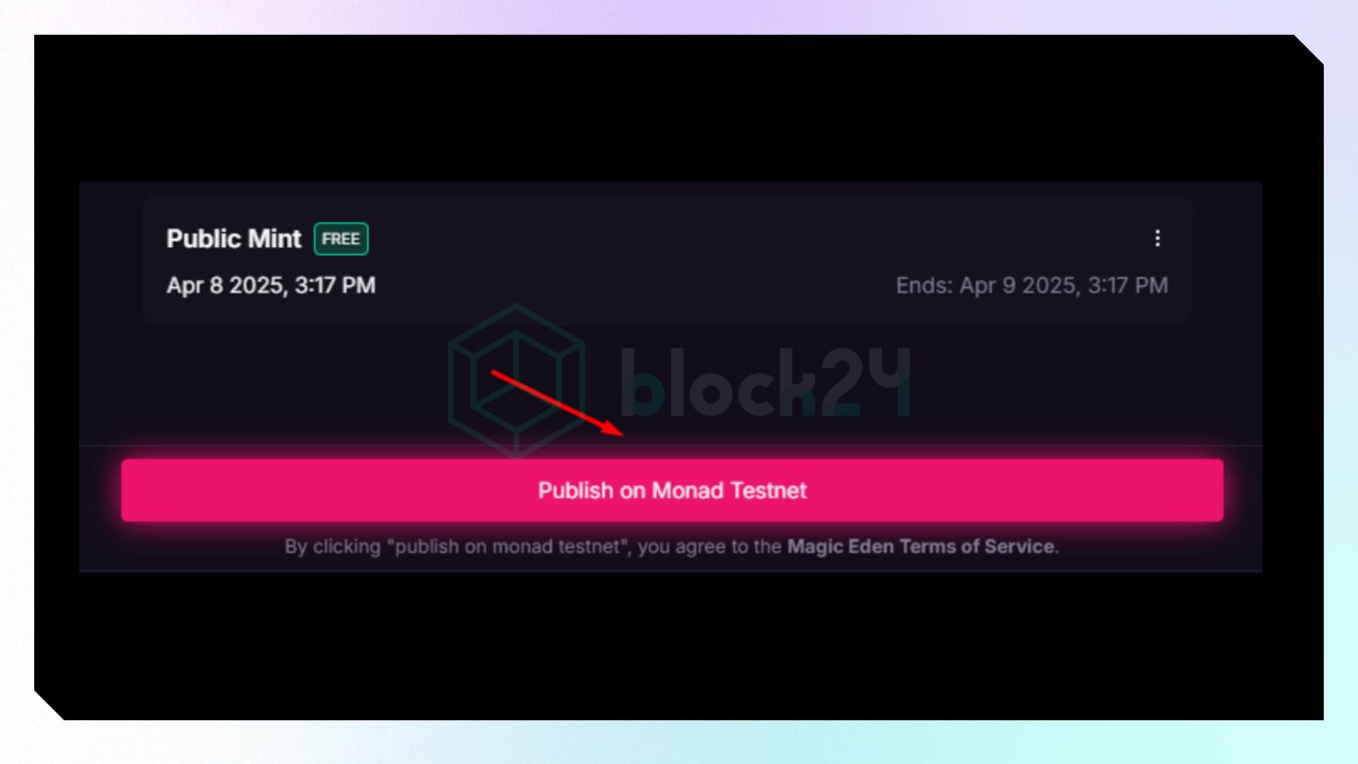 Bấm vào Publish on Monad Testnet