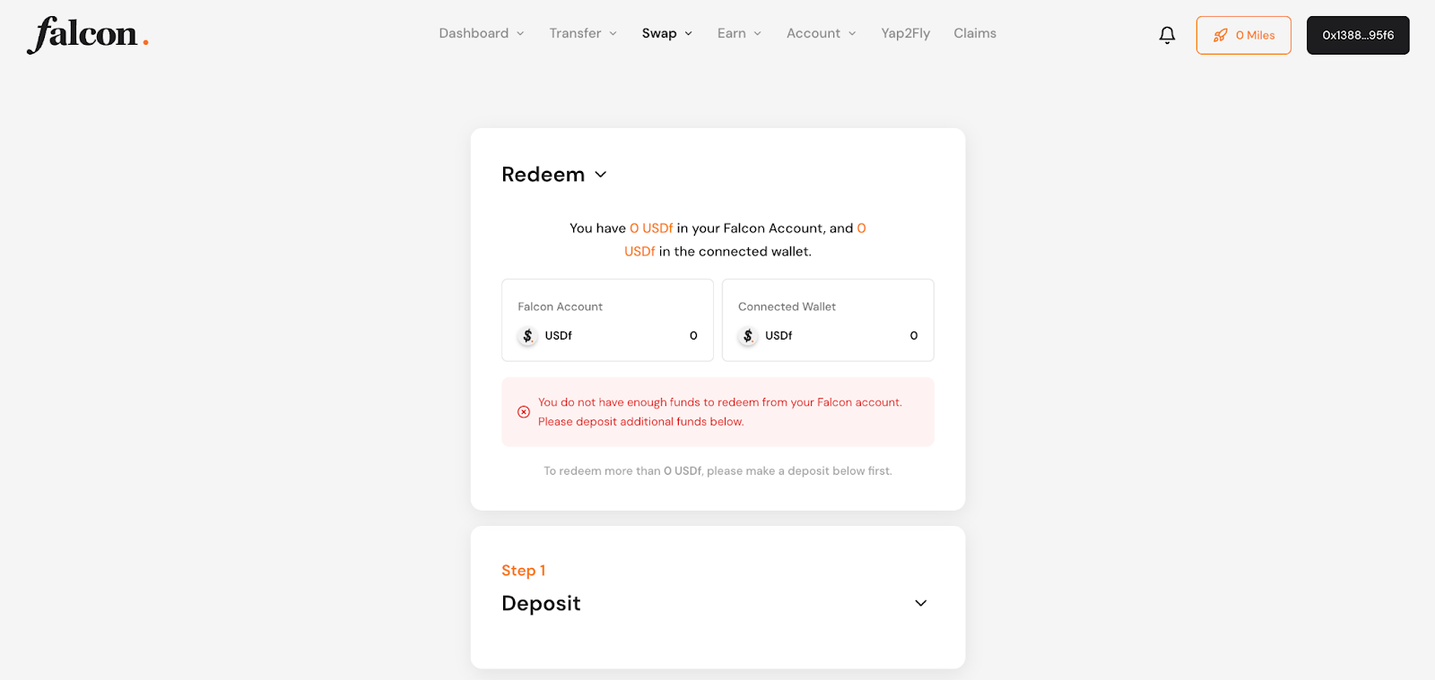 Falcon hỗ trợ redeem USDf