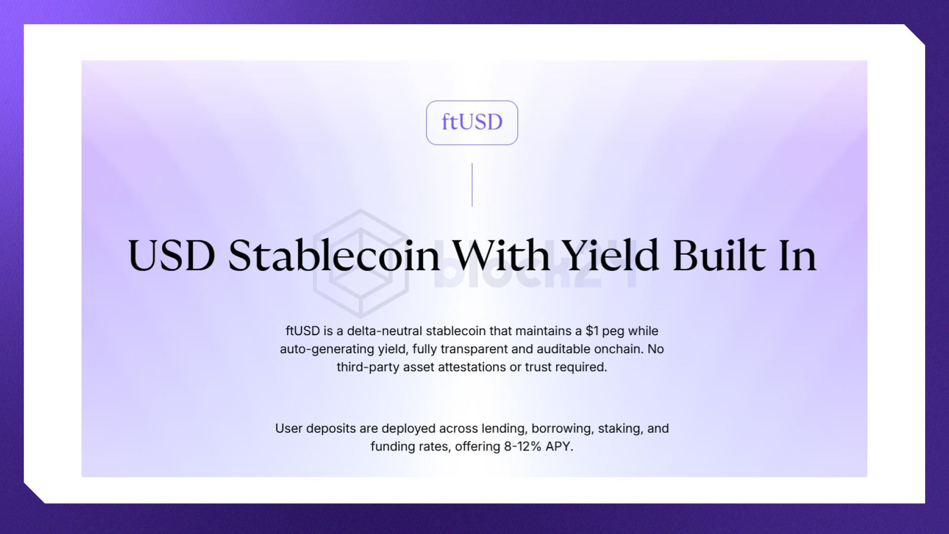 Stablecoin ftUSD có thể mang lại lợi suất 8-12% APY