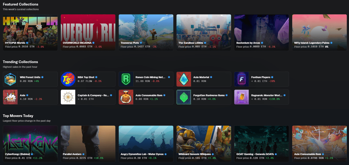 Các NFT game thường được listing trên marketplace