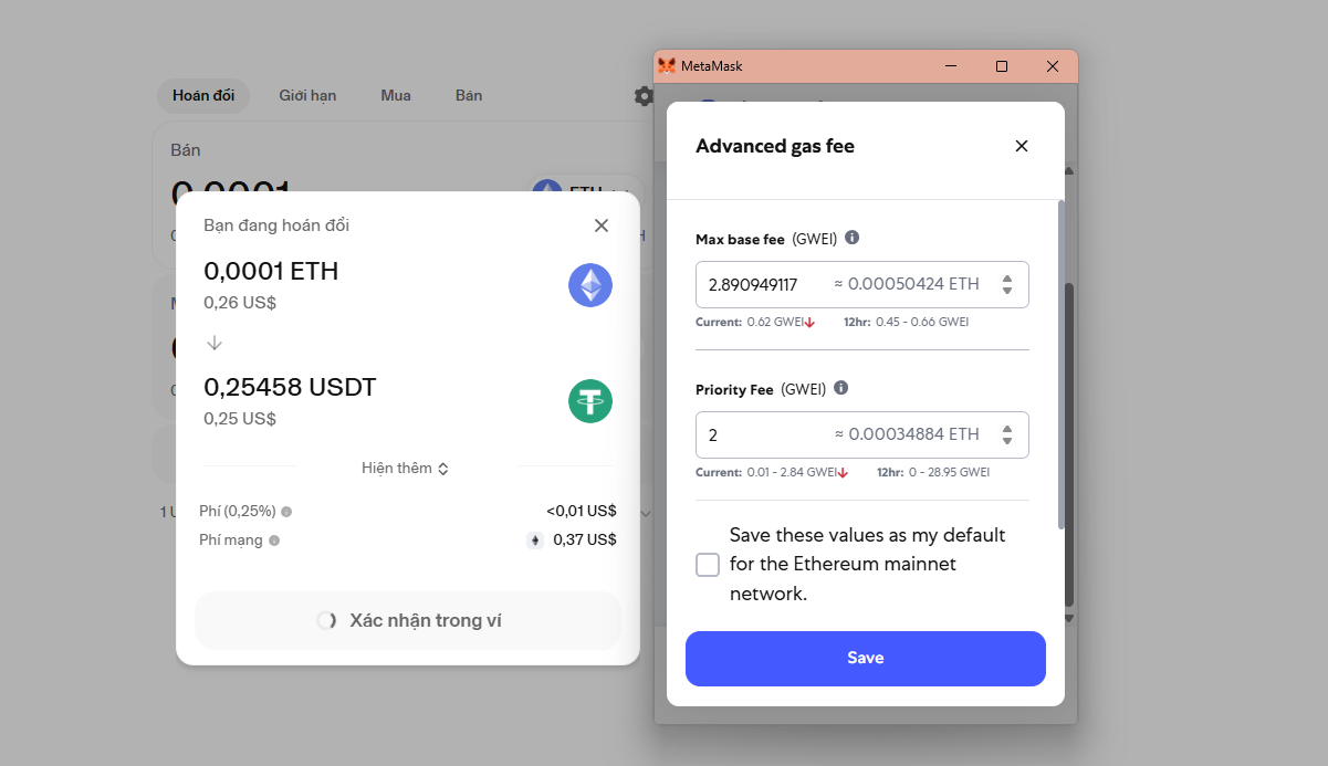 Điều chỉnh gas fee thủ công trên ví MetaMask