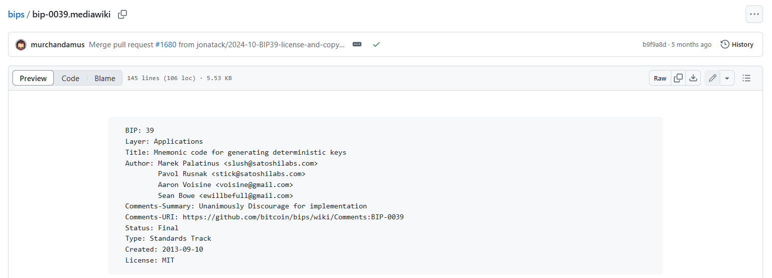 Một số thông tin cơ bản về BIP39 (Nguồn: Github.com)