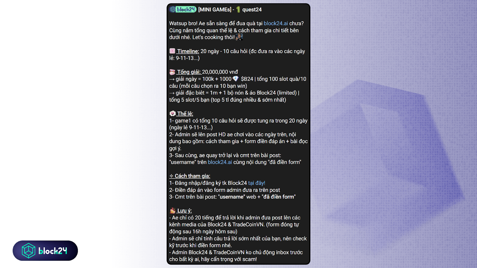 Thể lệ game trên Telegram