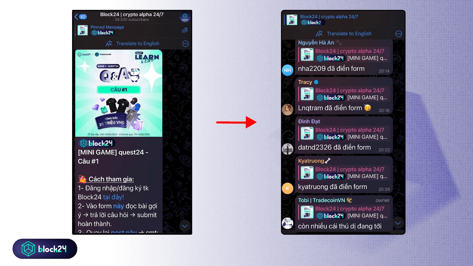 Điền username lên post telegram