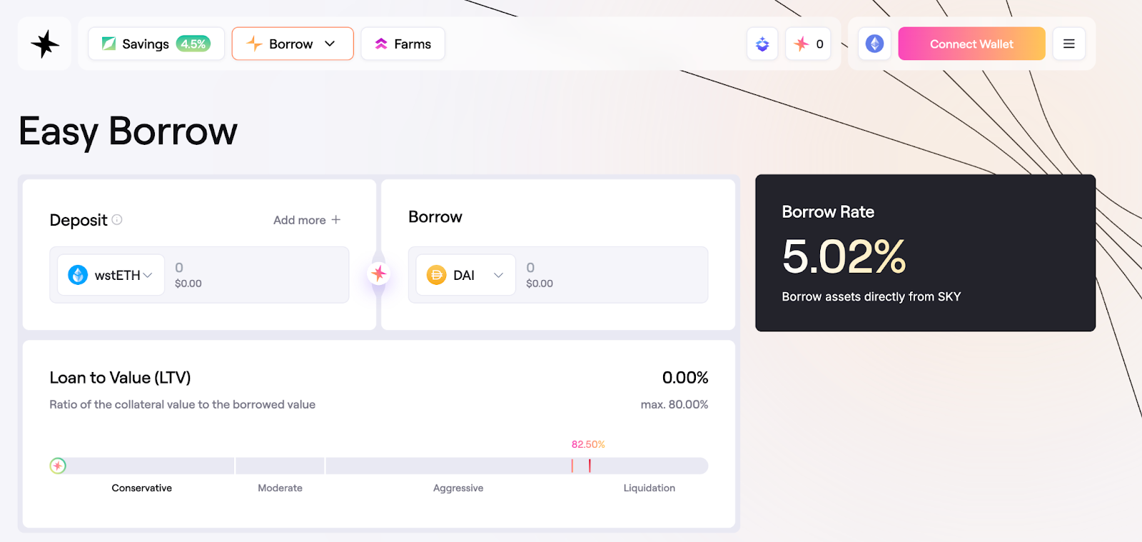 Giao diện cho vay chính trên Spark Protocol