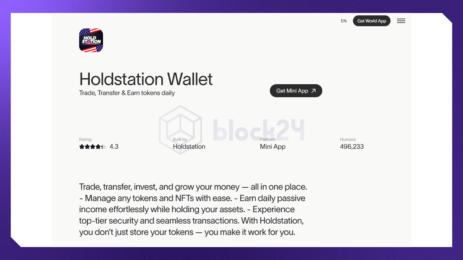 Holdstation Smart Wallet đang có gần 500 nghìn người dùng trên WorldChain