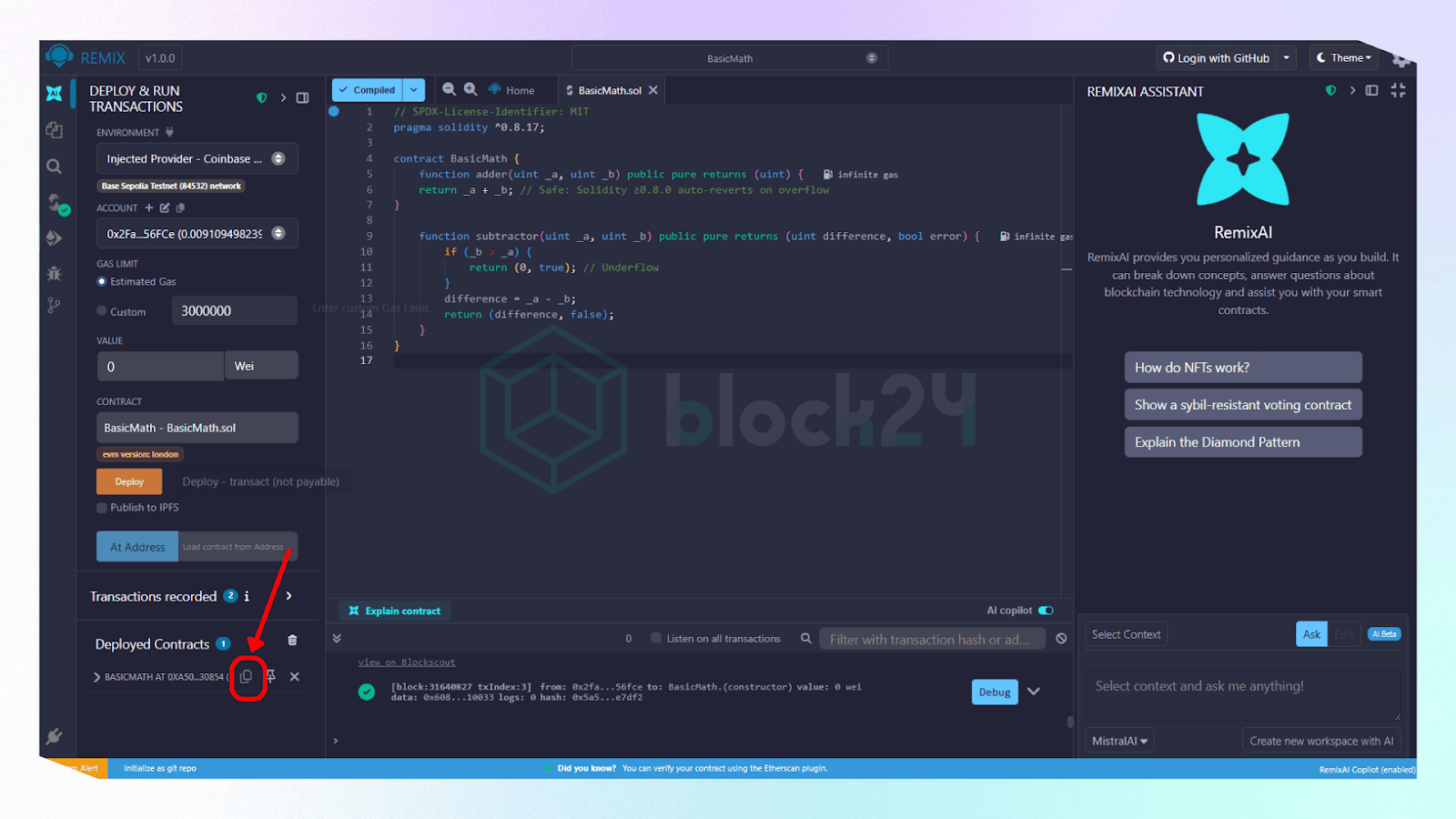 Lấy địa chỉ của smart contract mới tạo