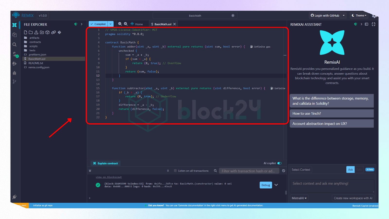 Nhập source code làm nhiệm vụ Basic Contracts Pin NFT