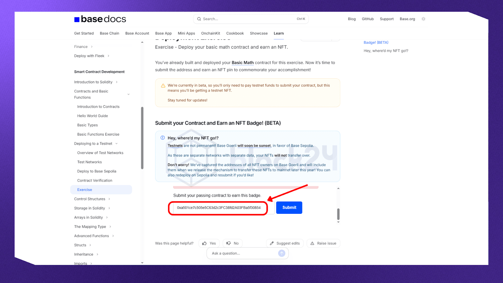 Dán địa chỉ contract đã copy