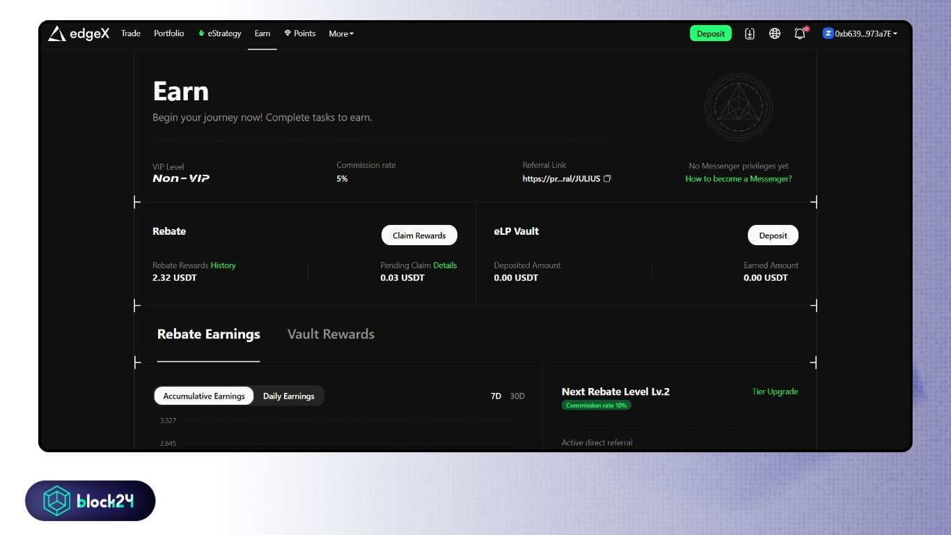 Mời bạn bè và claim phần thưởng tại mục Earn