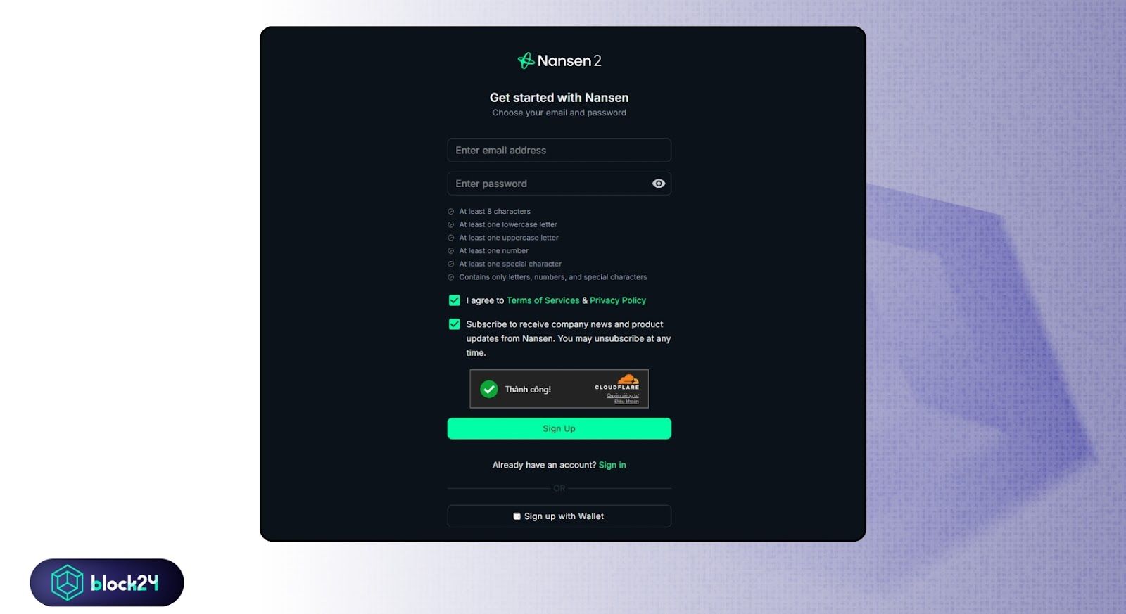 Điền email và mật khẩu
