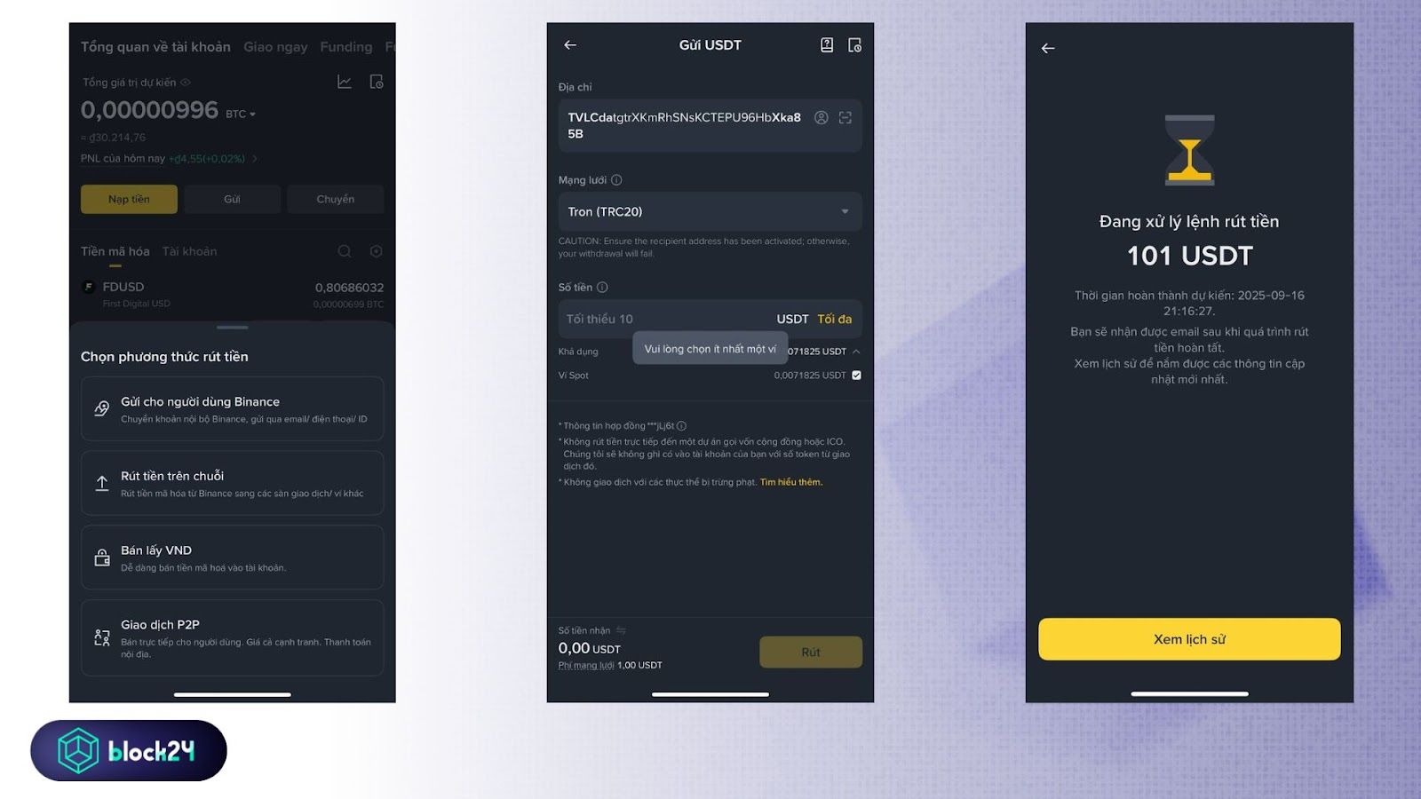 Copy & paste địa chỉ ví