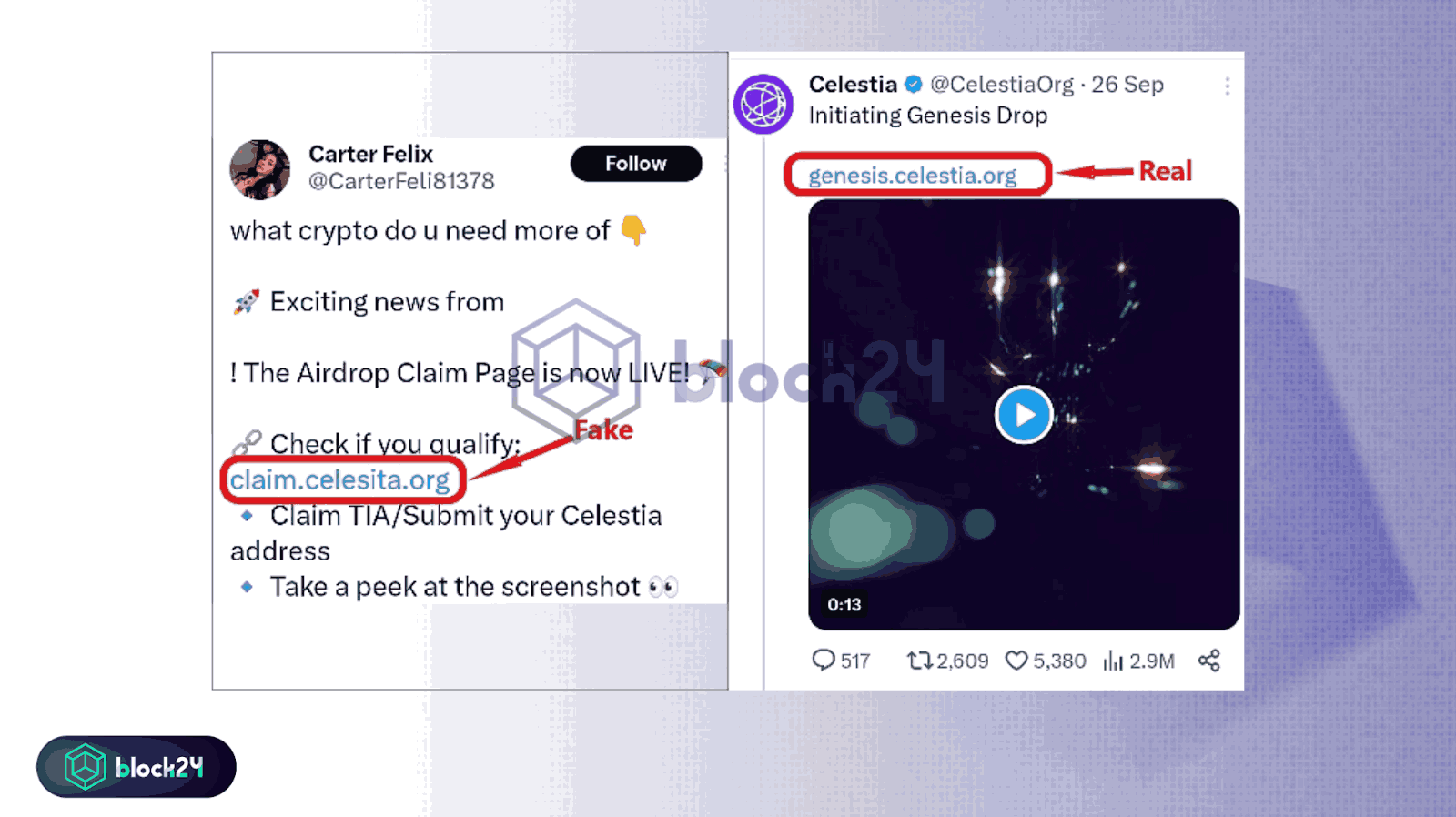 Link giả mạo nhận airdrop Celestia