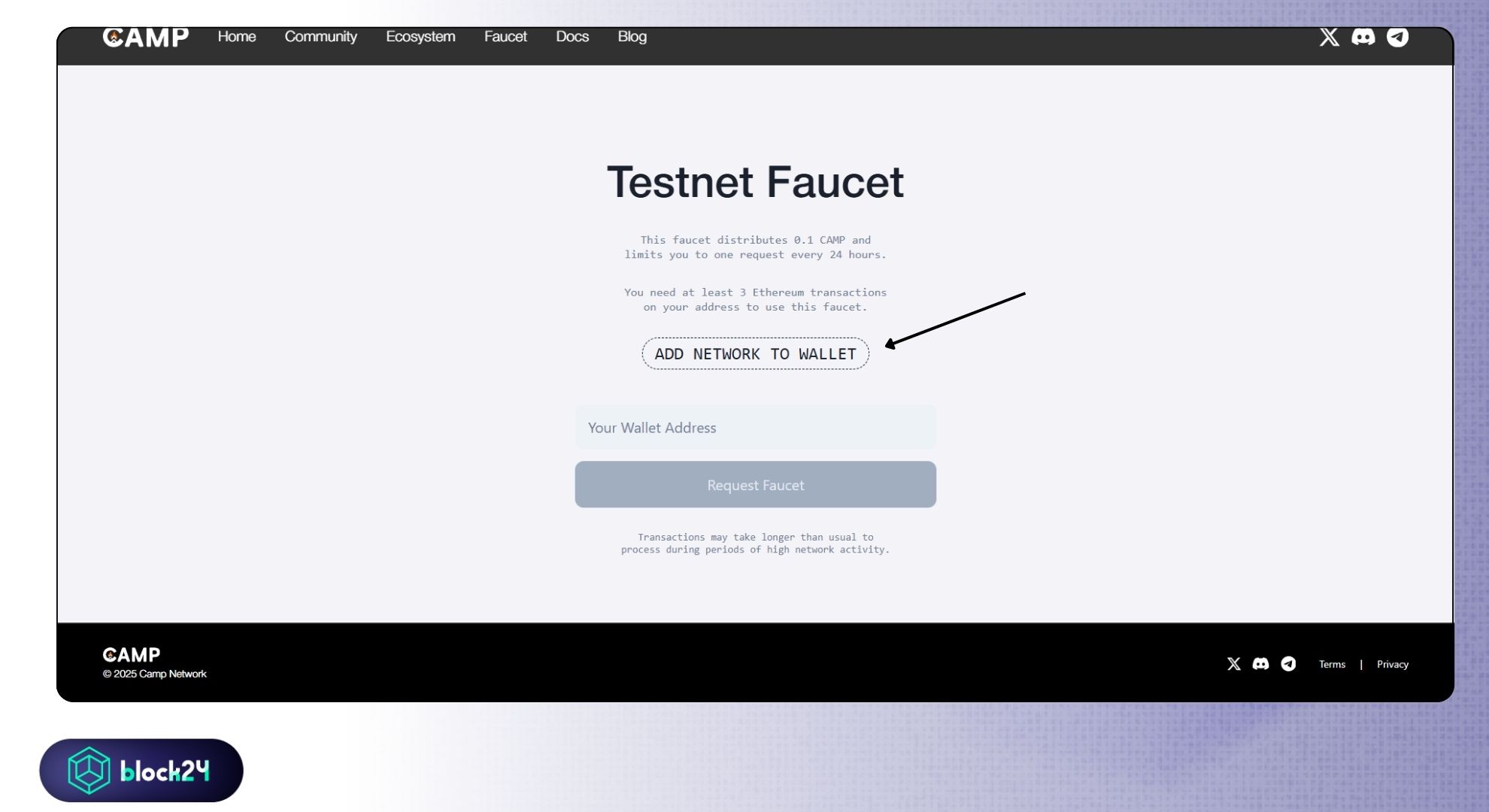 Thêm mạng testnet Camp Network