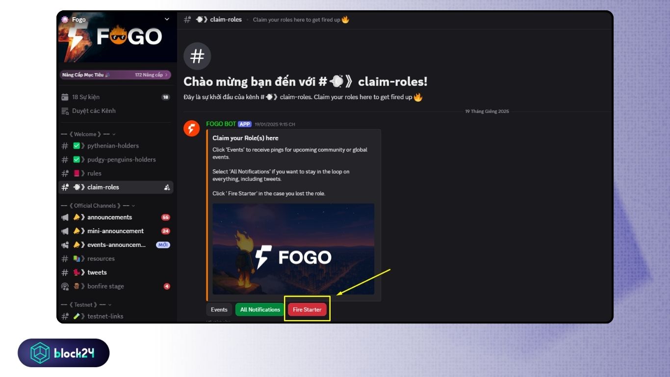 Vào kênh #claim-role