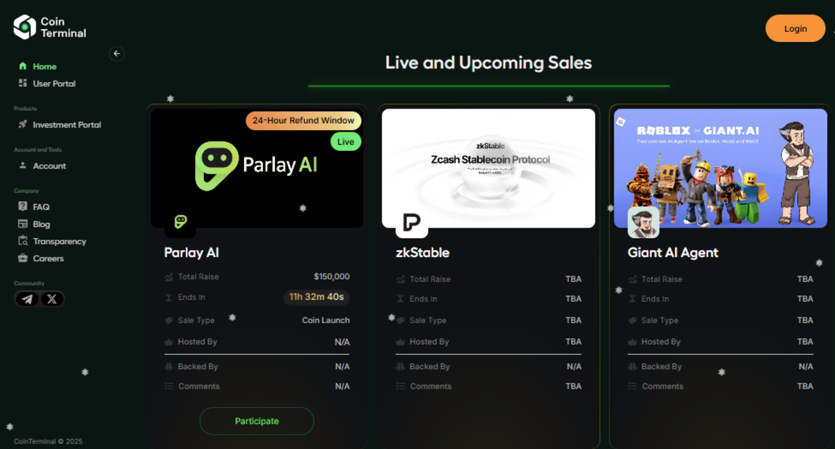 Giao diện Website Coin Terminal Launchpad