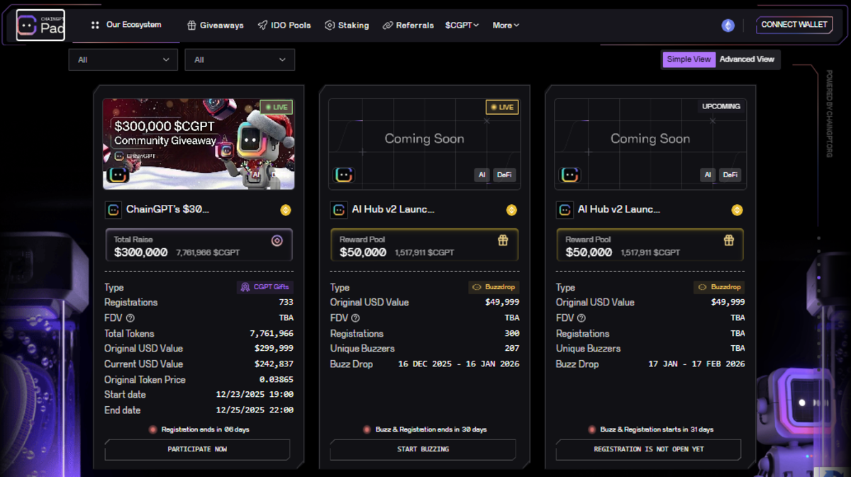 Giao diện Website ChainGPT Pad