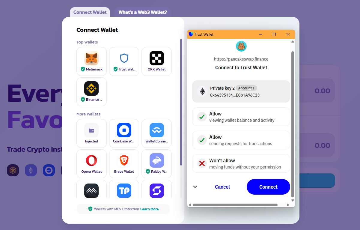 Kết nối ví Trust với PancakeSwap để giao dịch