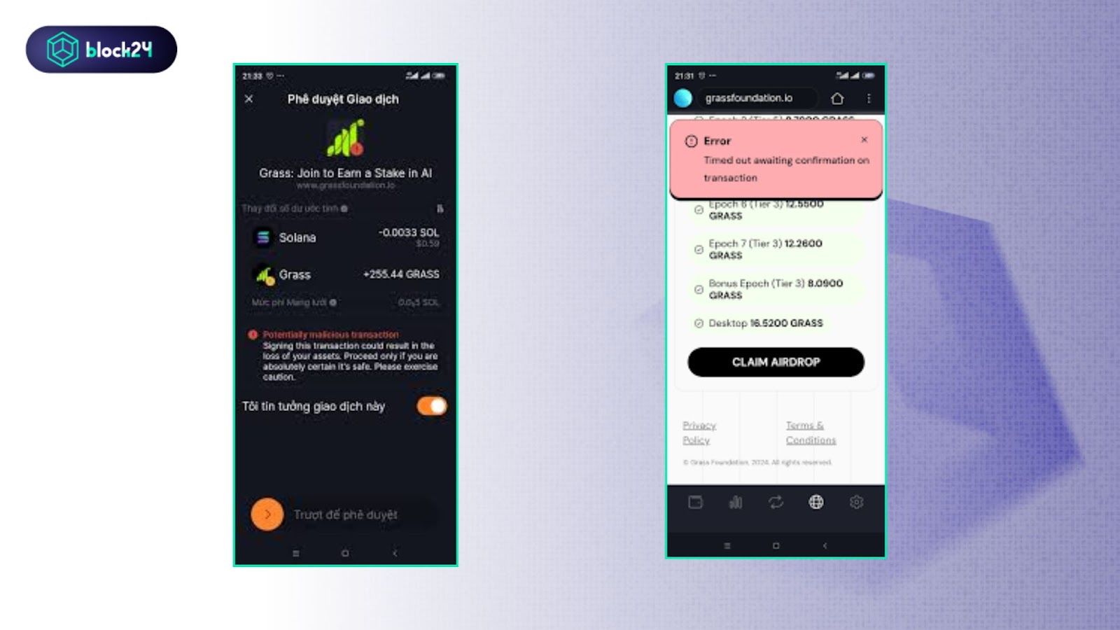Lỗi không claim được airdrop GRASS