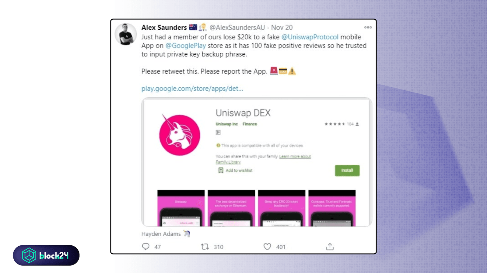 Minh hoạ dApp giả mạo (nguồn: @AlexSaundersAU)