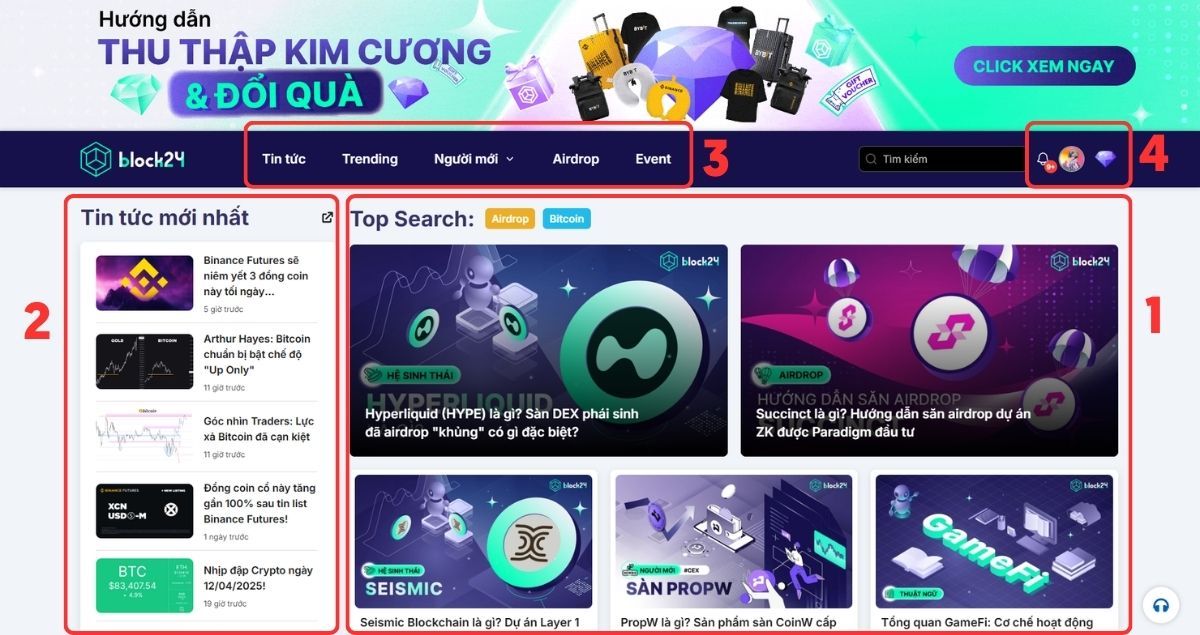 Giao diện chính của block24.ai