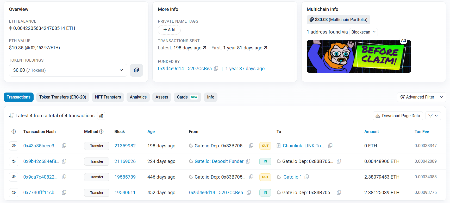 Giao diện của etherscan.io