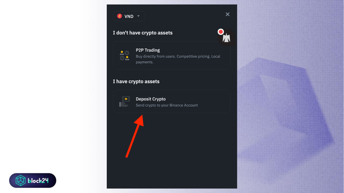 Chọn Deposit Crypto