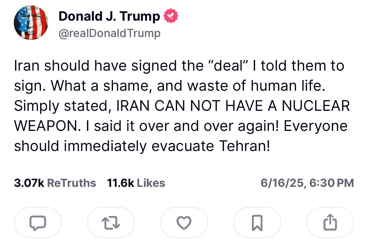 Donald Trump kêu gọi rời khỏi Tehran, Iran