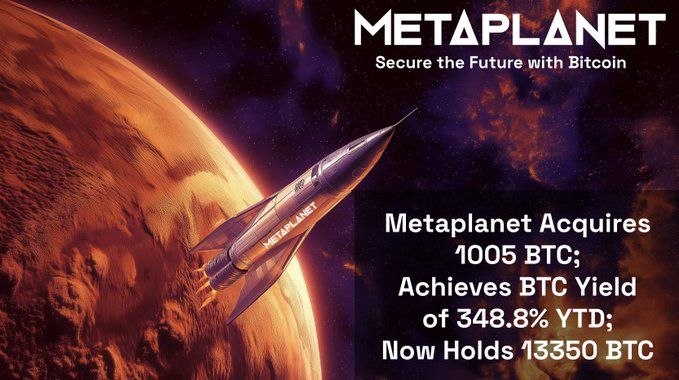 Metaplanet mua thêm 1,005 BTC (trị giá 108 triệu USD), lọt top 5 công ty nắm giữ BTC nhiều nhất thế giới - nguồn: X (Twitter)