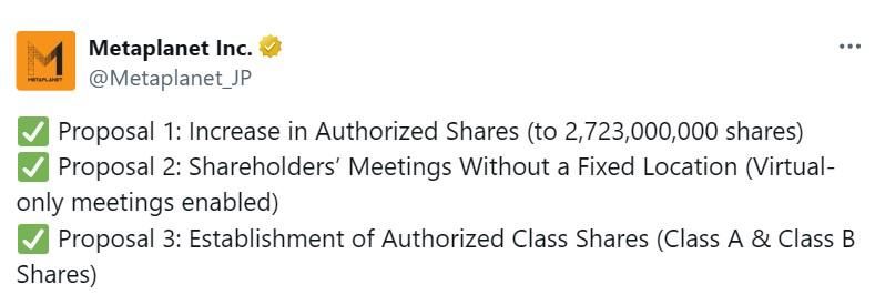 Metaplanet công bố kế hoạch mua thêm 3.7 tỷ USD Bitcoin - nguồn: X (Twitter)