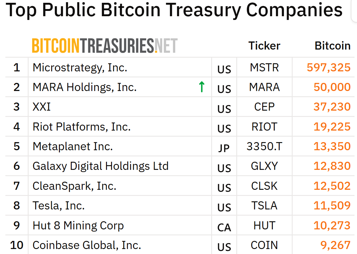 Bảng xếp hạng các công ty đại chúng (public company) nắm giữ nhiều BTC nhất trên thế giới