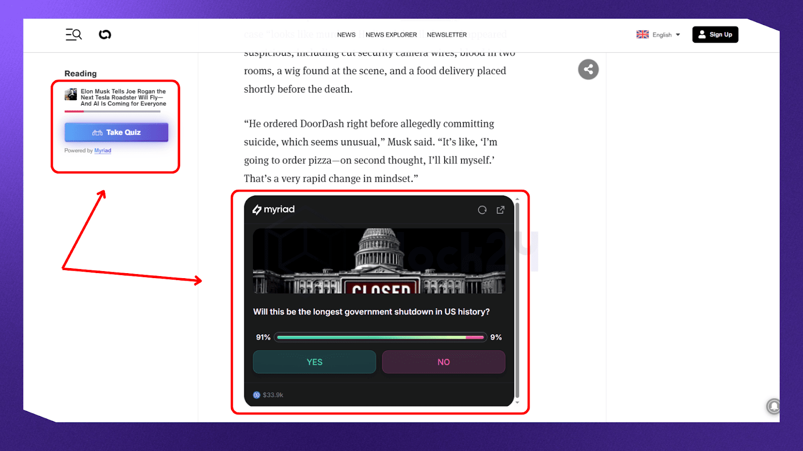 Myriad extension cho phép vừa đọc báo vừa dự đoán