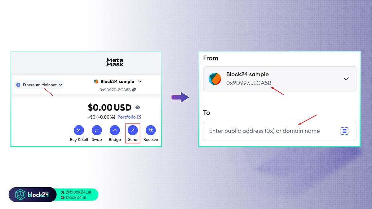 Chọn mạng blockchain và địa chỉ ví